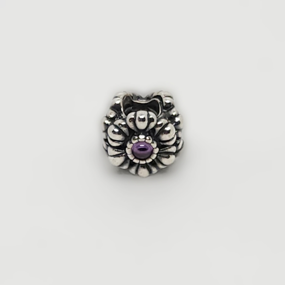 Pandora Sterling Silver Amethyst Retired Birthday Bloom bead